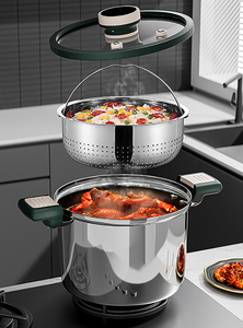 Nova Panela de Pressão Multifuncional de Aço Inoxidável 304 de Três Camadas com Vaporizador Universal para Fogões e Caldeiras - Product Image 4