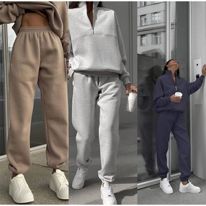 <strong>Women</strong> <strong>Fleece</strong> Two Piece Pants Set Solid Long Sleeve Zipper Tracksuits Autumn Winter Warm Female Pullover Sweatsuits - Product Image 6