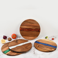 Planche à découper ronde en bois d'acacia et résine époxy pour charcuterie, 9,8 pouces