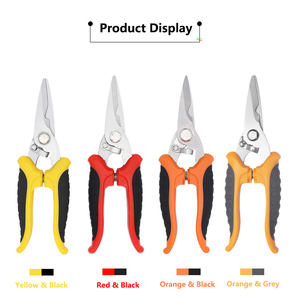 <span class=keywords><strong>Ciseaux</strong></span> d'électricien professionnels en acier inoxydable, cisailles multi-coupes, dénudeur de fils, poignée PP+TPR jaune/noir pour le bricolage - Product Image 2
