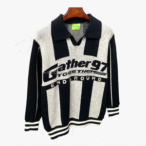 Polo en maille vintage à blocs de couleur et rayures verticales, col à revers, manches longues, coupe ample, pour homme et femme, collection automne-hiver - Product Image 1