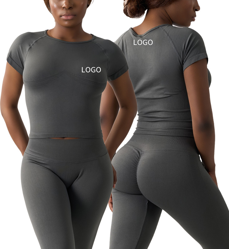 ZL4628 Women Crew Neck Ribbed Slim Fitness Yoga Top High Elastic Summer Workout T-shirt