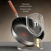 Poêle à frire en alliage d'aluminium avec revêtement antiadhésif en cristal de titane, compatible induction, capacité 4L, couvercle en verre, poignée en bois pour