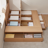 600826 Quanu Nouveau lit de rangement avec tiroirs, cadre de lit king size en bois, lit queen size avec rangement, lit king size en bois avec rangement et tiroirs