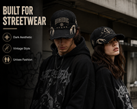 Casquette 5 panneaux ajustable, respirante et imperméable, style gothique streetwear vintage, avec broderie EyeStar, esthétique sombre haut de gamme et lettrage, en stock