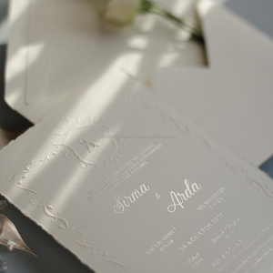 Elegante tarjeta de invitación RSVP personalizada hecha a mano 3D en relieve borde cubierto impresión de papel y cartón Premium - Product Image 1