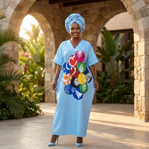 Robe <span class=keywords><strong>africaine</strong></span> en gros pour femme, grande taille, imprimé abstrait rayé, style <span class=keywords><strong>boubou</strong></span>, kaftan, prix d'usine, vente en gros - Product Image 1