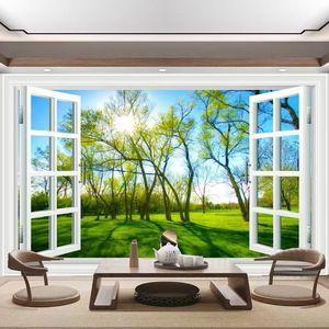 Mural <span class=keywords><strong>de</strong></span> Ventana con Paisaje Costero, Decoración para Sótanos y Hoteles, Papel Tapiz Removible Resistente a la Humedad - Product Image 1