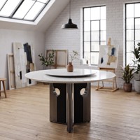 Ensemble de table à manger de luxe moderne pour hôtel, table haute en marbre blanc, table en pierre naturelle, mobilier de maison, table à manger ronde en marbre