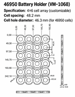 Nouveau modèle 46950 Support de batterie parallèle pour configuration maximale 4S6P, avec entretoises pour cellules 4680 Lithium-ion, support de batterie cylindrique