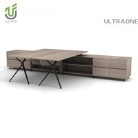 Bureau de direction moderne IULTRA 2,5 mètres en MDF/MFC, bois de cerisier écologique, assemblage facile, table de bureau sculptée