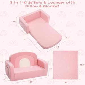 TenderPlayful Rosa Klappbares Kinder-Sofabett mit Armlehne und Seitentasche für Kleinkinderzimmer - Product Image 3
