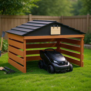 Abri pour tondeuse robotisée 30.7x29.1x21.3 po en bois de sapin avec toit en pente, style simple, abri de jardin pour rangement - Product Image 2