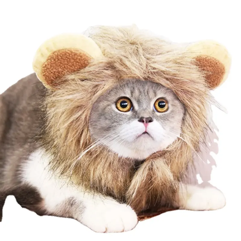 Mignon Lion Crinière Chat Perruque Drôle Réglable Pet Chapeau Cool Pour Petit Chien Cosplay Halloween Pet Supplies Accessoires