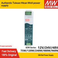 Alimentation à découpage sur rail DIN MEAN WELL série SDR 75W-960W 12V/24V/48V avec PFC pour l'automatisation industrielle et le contrôle de machines