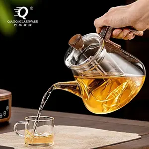 Wholesale 1000ml High Borosilicate Antique Glass Teapot Set With Glass Strainer Wooden Handle