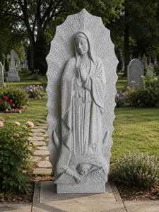 Sculptured Mary <b>Statue</b> Traditional European Style Cemetery Monument Gray Stone Carved <b>Religious</b> Figure - Product Image 1