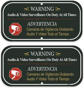 Advertencia-Audio y video <span class=keywords><strong>de</strong></span> servicio en todo momento Bilingüe Prohibido el paso Cámara <span class=keywords><strong>DE</strong></span> SEGURIDAD Advertencia Señal <span class=keywords><strong>DE</strong></span> SEGURIDAD Metal Exterior Verde - Product Image 4