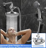 Kit de douche en acier inoxydable de 6 pouces + douchette à main 3 modes de pulvérisation |   Pommes de douche portables combinées, support réglable en hauteur/angle