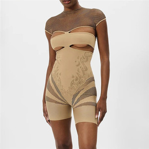 Combinaison sexy ajourée transparente pour femme, à manches courtes, très extensible, moulante, tenue de soirée tendance, une pièce - Product Image 2