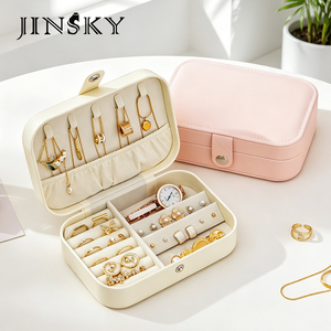 PU Leather Double Layer Jewelry Box Portable <b>Storage</b> Case for Earrings & <b>Rings</b> Travel Organizer Pouch - Product Image 2