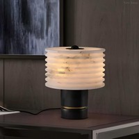 Lampe de Chevet LED Moderne de Luxe avec Base en Marbre Poli, Étanche, Abat-jour en Verre, CRI 70 Élevé, Intensité Réglable, Idéale pour Hôtels
