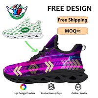 Chaussures de course personnalisées en gros, motif flèche cyberpunk violette, design personnalisé, chaussures de sport décontractées