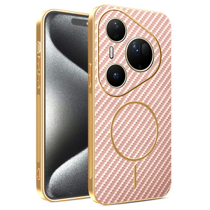 Étui de téléphone magnétique en cuir PU avec texture en fibre de carbone pour <span class=keywords><strong>Huawei</strong></span> Mate 80 RS/80 Pro/80/Pura 80, protection de l'objectif - Product Image 1