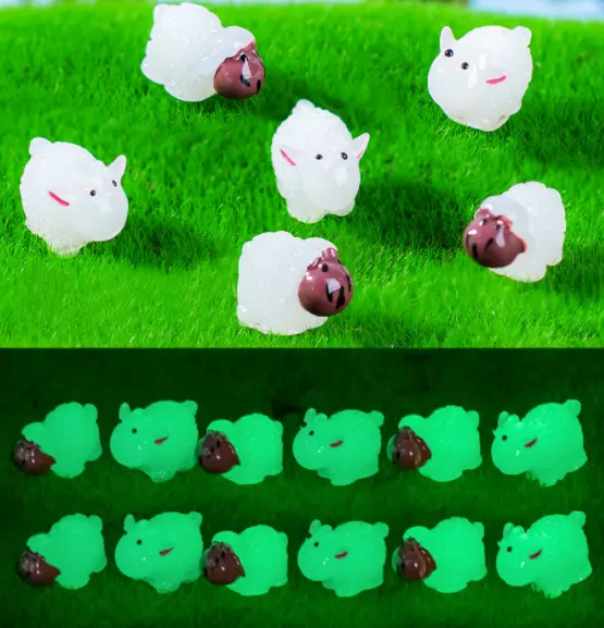 Miniatuur Figuren Sculptuur Tuindecoratie Pop Mini Speelgoed Hars/Plastic Schapen Beeldjes Lichtgevend