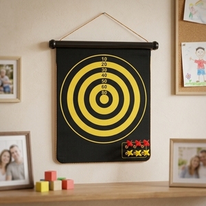 Child Safe Dartboard Set 15 Inch Magnetic Roll Up Fabric with 6 <b>Darts</b> Color Box - Product Image 1