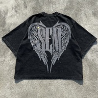 Nouveau T-shirt en coton 100% de haute qualité, 250 g/m², à imprimé graphique en strass, lourd, délavé à l'acide, surdimensionné, court, pour homme