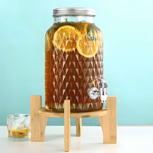 Dispenser per bevande in vetro da 5,6 litri con rubinetto e base in bambù, coperchio cromato, per feste e uso esterno - Product Image 6