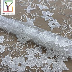 Tessuto in Pizzo Francese di Lusso con Ricamo 3D di Fiori e Paillettes, Abito da Sposa <span class=keywords><strong>Bianco</strong></span> con Cristalli e Perline, <span class=keywords><strong>Tulle</strong></span> con Paillettes, Tessuto in Pizzo con Perline per Sposa - Product Image 2