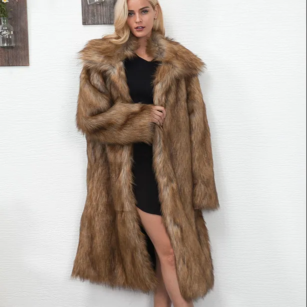 2022 hot selling autumn and winter women's faux fur coat imitation fox fur coat long