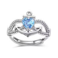 Bague Ancre en Argent Sterling S925 avec Aquamarine Naturelle 1 Carat, Réglable, Bijou Pierre de Naissance de Mars pour Femme, Vente en Gros