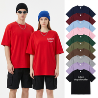 Kaos Katun Oversize Berat untuk Pria, Model Drop Shoulder, Polos, Bisa Custom Logo, Streetwear Kasual, Atasan Musim Panas