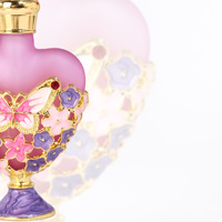 Flacon vide en verre pour huiles essentielles et parfums de voyage, en forme de cœur, avec texture givrée, motif papillon et fleur émaillés