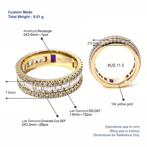Anillo de hombre Tianyu Gems personalizado de oro amarillo de 14 quilates con diamantes de laboratorio rectangulares y redondos en engaste pavé, estilo clásico de lujo. - Product Image 3