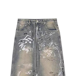 تصميم مخصص خمر الشتاء فضفاض الجينز السراويل للرجال رسمت باليد نمط الحيوان بنطلونات دي هومبر في أسلوب الهيب هوب - Product Image 3