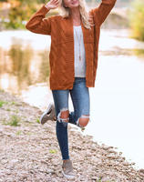 OEM Maßgeschneiderter Winter-Strickcardigan für Damen, Langarm, Locker Geschnitten, Lange Länge, Streetwear-Pullover