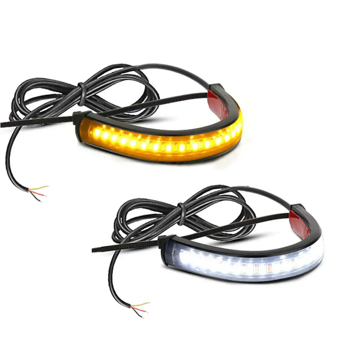 Clignotant à fourche LED pour moto, 2 pièces, Flexible Switchback bicolore blanc et ambre, clignotant DRL feux de jour