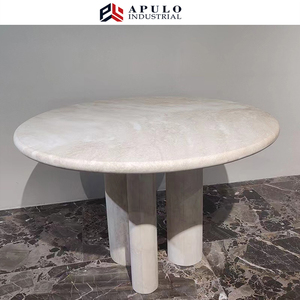 Meuble de maison déco en marbre <span class=keywords><strong>travertin</strong></span> Table en pierre naturelle Colonne Basse Piédestal Table moderne Ronde 180cm Table à manger en <span class=keywords><strong>travertin</strong></span> - Product Image 2