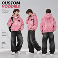 Fabricants de vêtements streetwear personnalisés – Sweat à capuche unisexe en coton épais, zippé, imprimé sur toute la surface, orné de strass, coupe oversize et courte