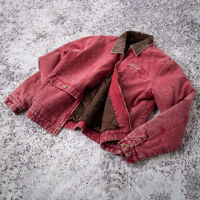Veste en toile délavée personnalisée en gros, col en velours côtelé vintage, poches cargo, coupe ample, manteau sur mesure OEM à marque privée
