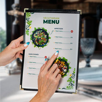 Cubierta de Menú Personalizada de Cuero Sintético PVC, Panel Doble Plegable, Tarjeta de Menú de Plástico Imprimible para Restaurante, Cafetería, Boda, Servicio de Catering