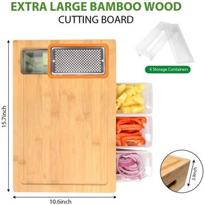 Bamboo Cutting Board With Drawers Storage Box Kitchen <b>Set</b> 15.8x10.2x3.9 In Multifunctional Chopping Block - Product Image 4