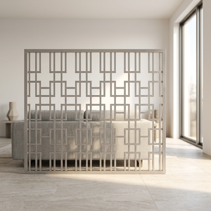 Paravent contemporain en aluminium avec motif floral sculpté pour salle à manger, largeur 70 pouces, finition thermolaquée - Product Image 6