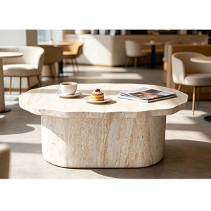 Table basse en <span class=keywords><strong>travertin</strong></span> pour <span class=keywords><strong>salon</strong></span>, couleur pierre, table basse en oxyde de magnésium, décoration extérieure, moderne, durable - Product Image 5