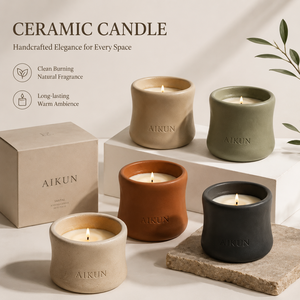 AIKUN Wholesale New Fashionable Natural Soy <b>Wax</b> Aromatherapy Candle Handmade Ceramic Home Decoration Scented Candle Jar - Product Image 1