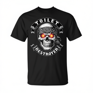 Camiseta Toilet Destroyer Skull negra para hombre, cuello redondo, manga corta, camiseta divertida con humor para papá - Product Image 2